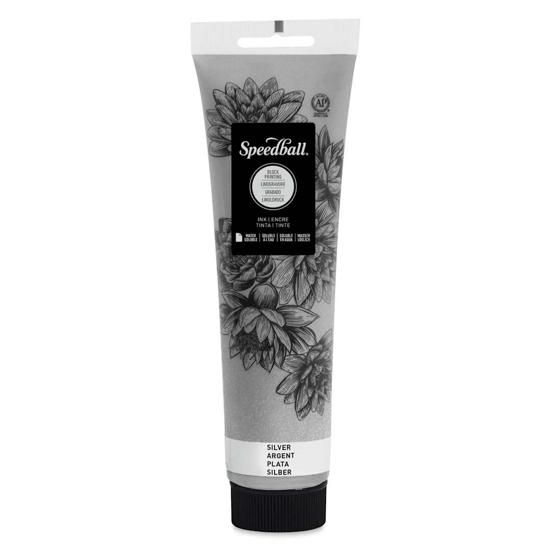 Open in modal - Speedball Water-Soluble Block Printing Ink - Silver (Metallic), 5 oz