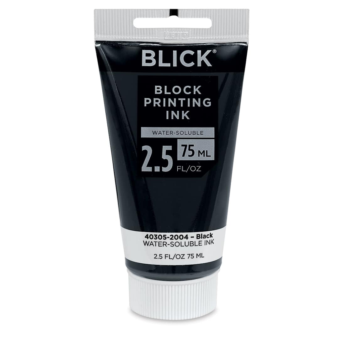 Open in modal - Blick Water-Soluble Block Printing Ink - Front of Black 2.5 oz Tube shown