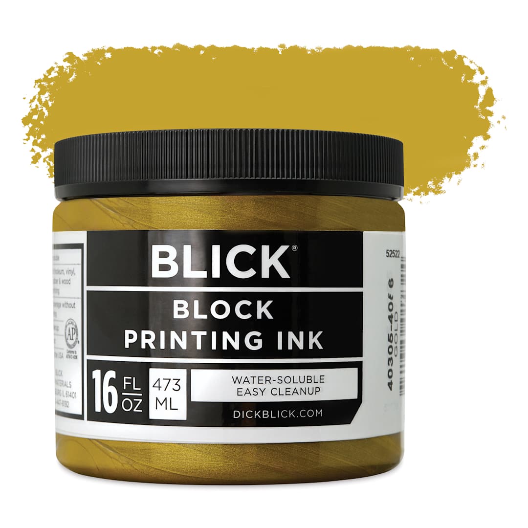 Open in modal - Blick Water-Soluble Block Printing Ink - Gold, 16 oz Jar