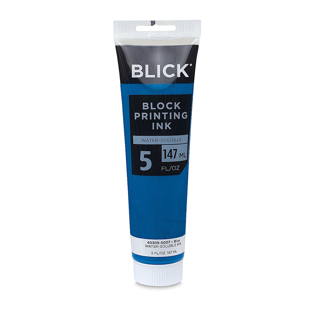 Open in modal - Blick Water-Soluble Block Printing Ink - Front of Blue 5 oz tube shown