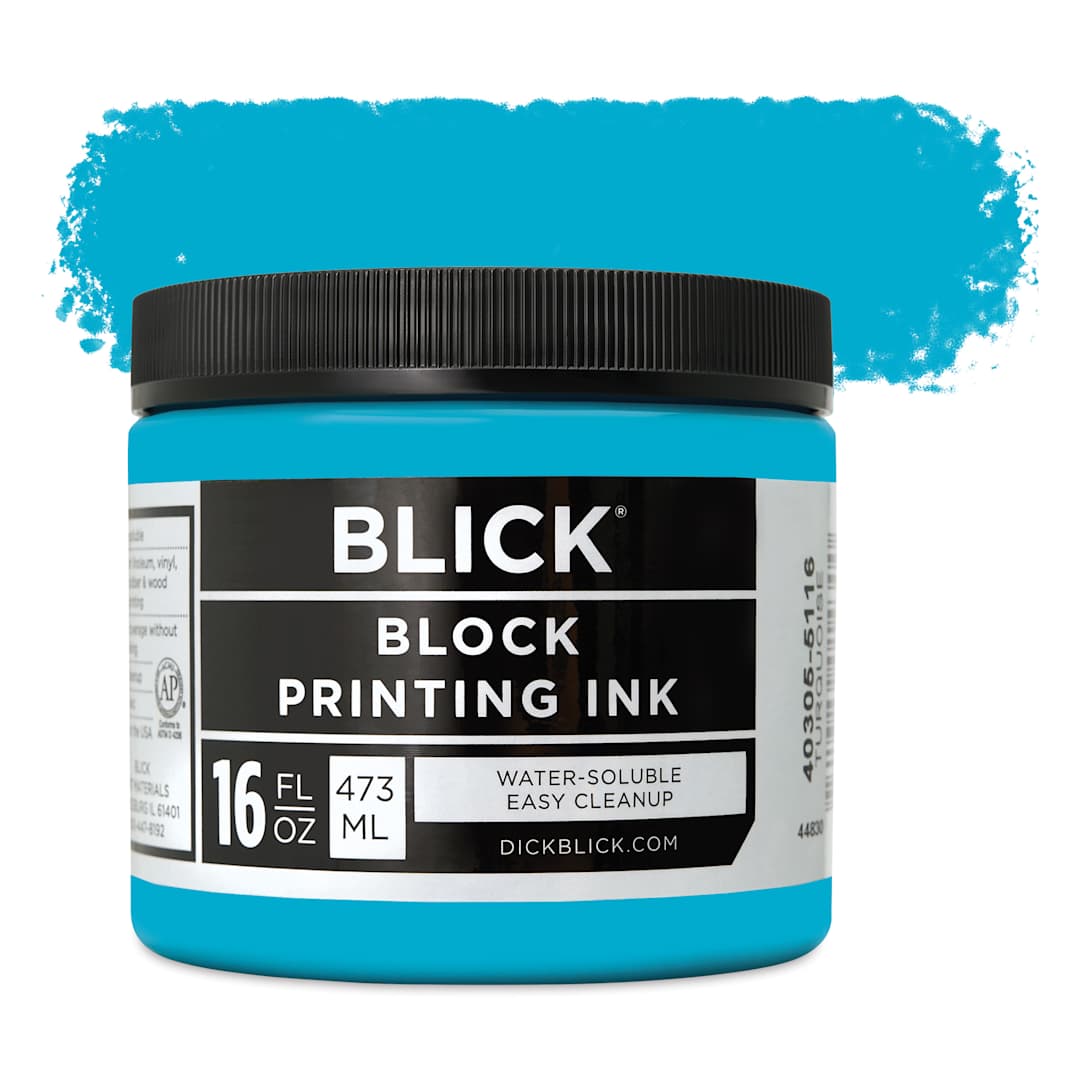 Open in modal - Blick Water-Soluble Block Printing Ink - Turquoise, 16 oz Jar