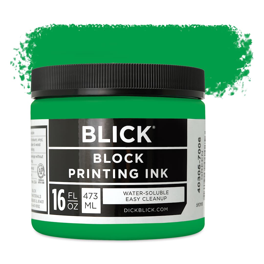 Open in modal - Blick Water-Soluble Block Printing Ink - Green, 16 oz Jar