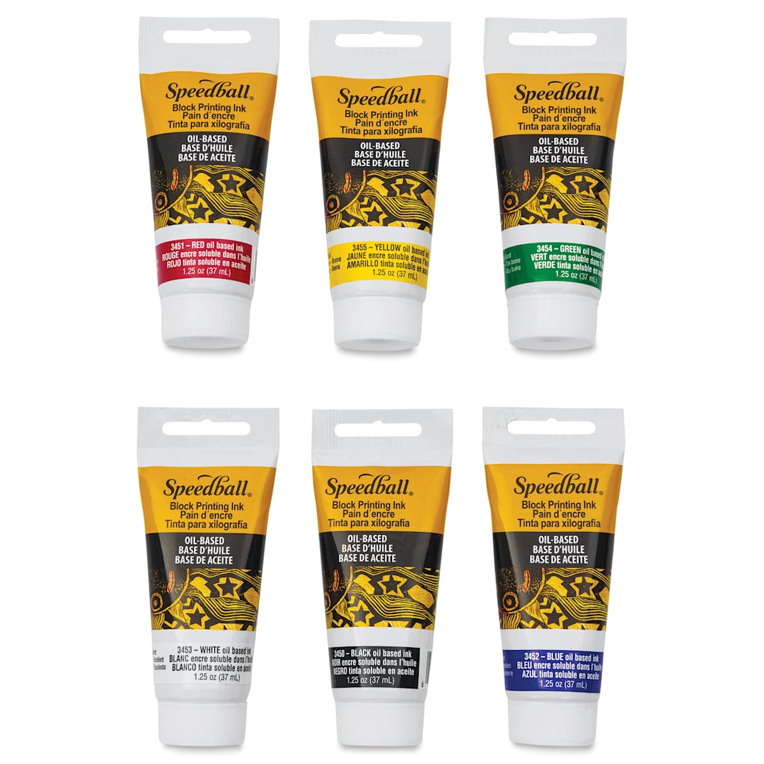 Open in modal - Speedball Oil Based Block Printing Inks - Set of 6, front of tubes