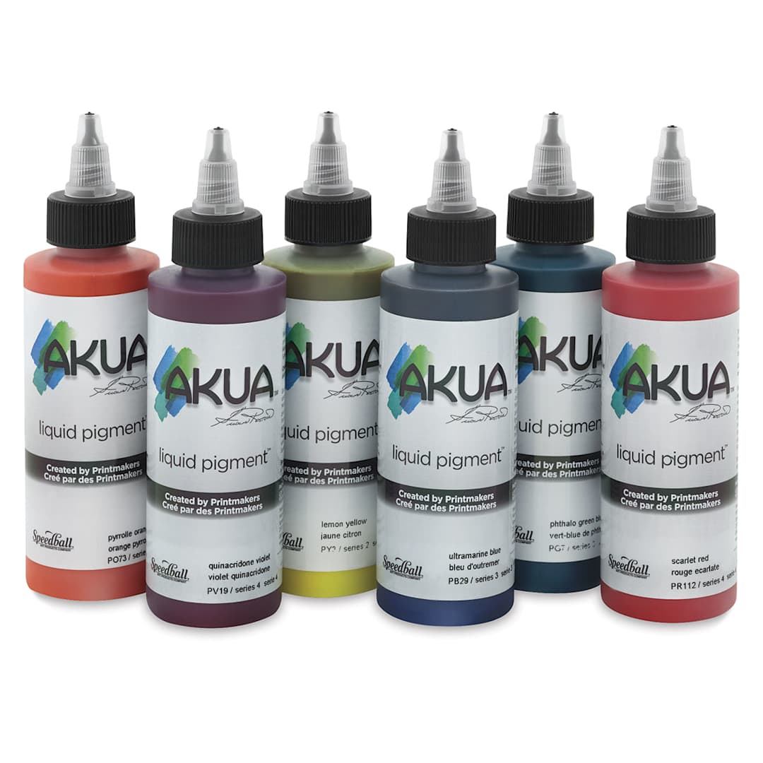 Open in modal - Akua Liquid Pigment - 4 oz bottles of six different colors shown together
