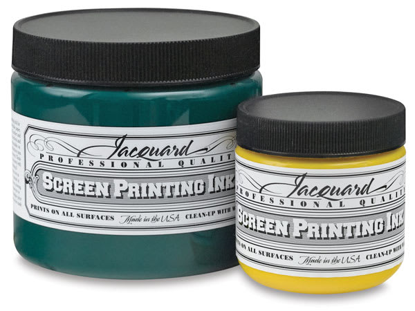 Open in modal - Jacquard Screen Printing Inks - Small Yellow and Large Green Ink Jars shown