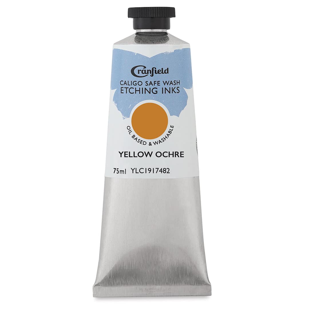 Open in modal - Cranfield Caligo Safe Wash Etching Inks - 75 ml Tube of Yellow Ochre shown upright