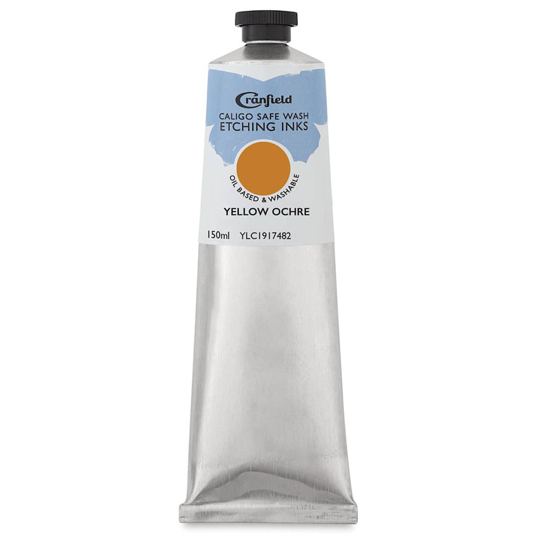 Open in modal - Cranfield Caligo Safe Wash Etching Inks - 150 ml Tube of Yellow Ochre shown upright