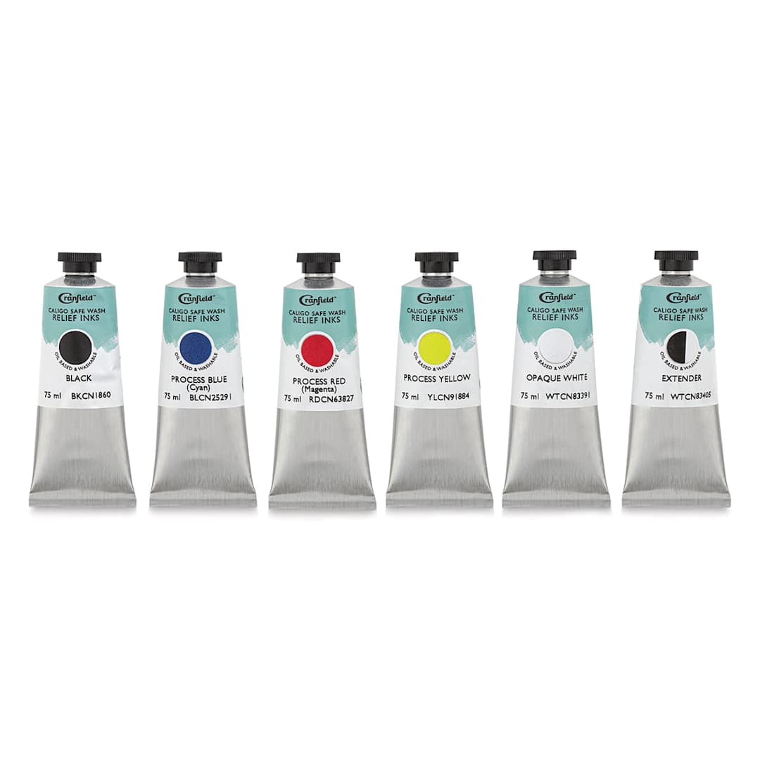 Open in modal - Cranfield Caligo Safe Wash Relief Ink - Set of 6, Assorted Colors, 75 ml, Tubes