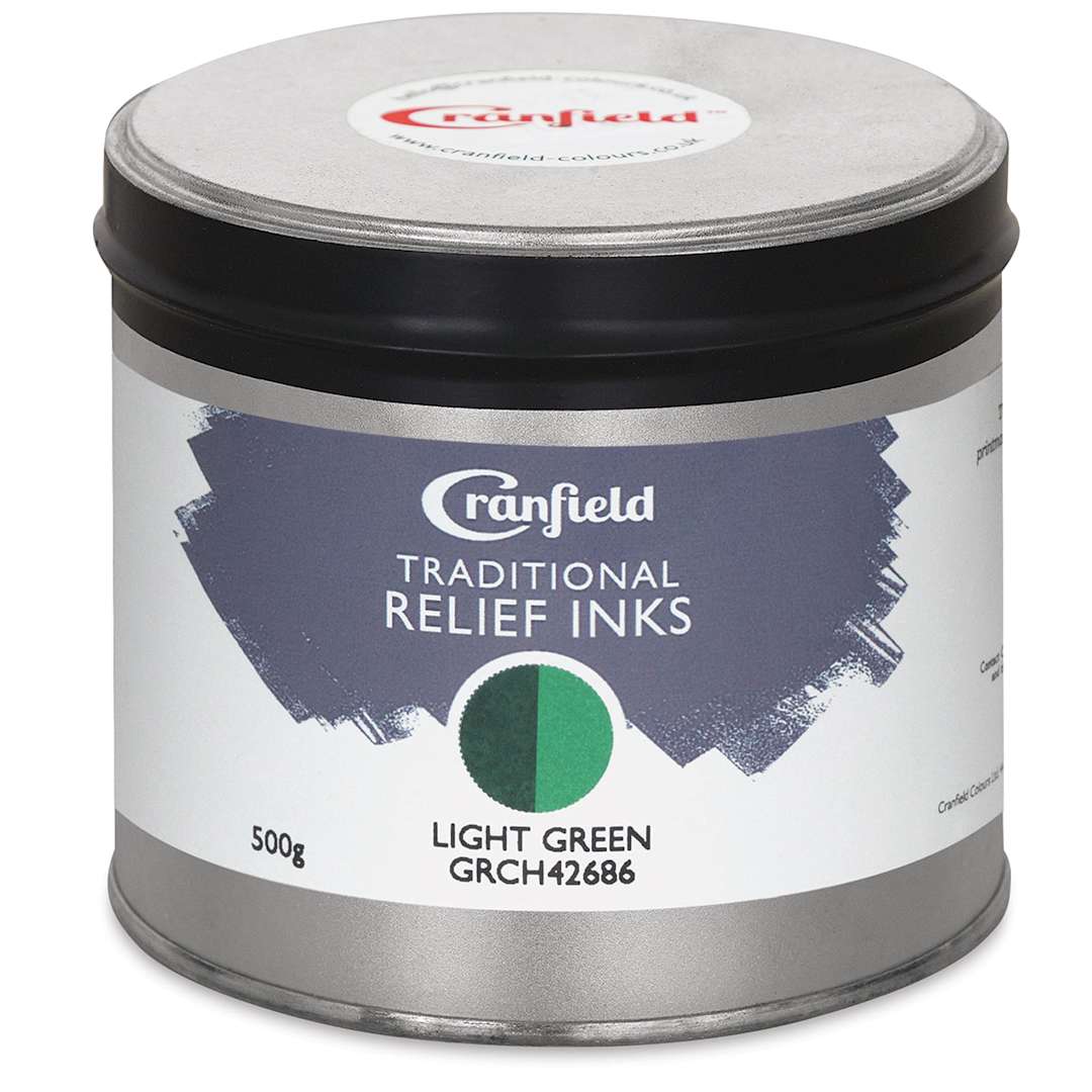 Open in modal - Cranfield Traditional Relief Ink - Front view of jar of Light Green Ink