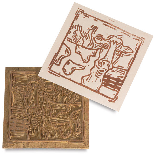 Open in modal - Blick Wonder-Cut Linoleum - Examples of cut Linoleum with print shown
