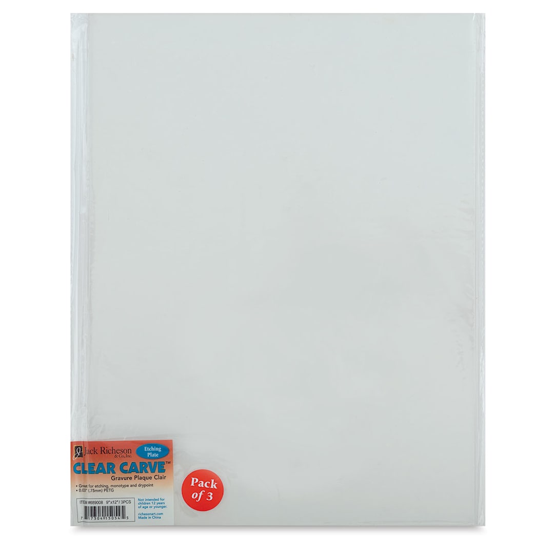 Open in modal - Richeson Clear Carve Etching Plates - Front view of Package of three 9" x 12" plates