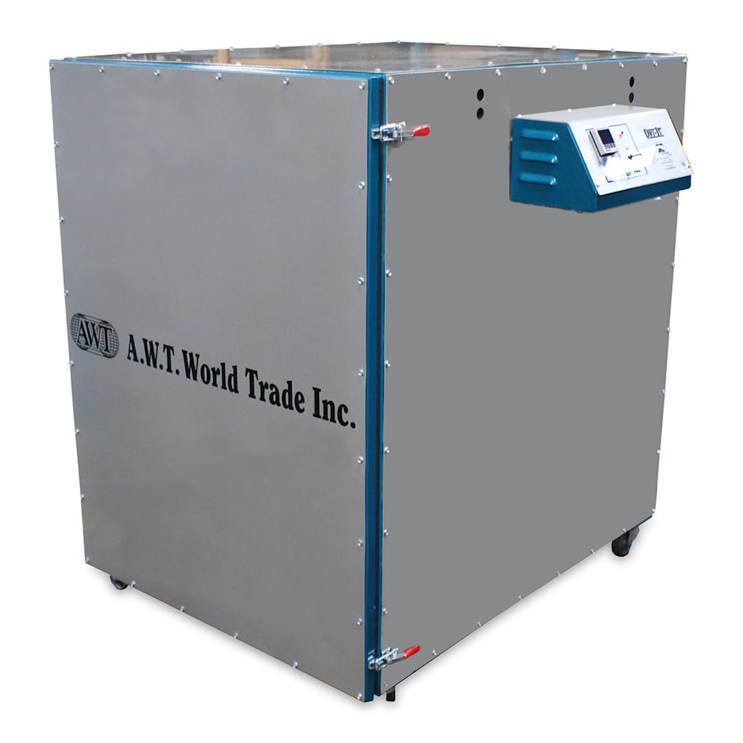 Open in modal - AWT Dry-It Screen Drying Cabinet - right angle showing controls and casters