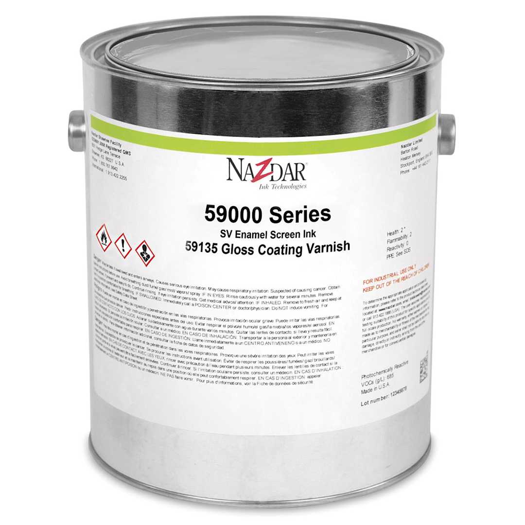 Open in modal - Nazdar 59000 Series Gloss Coating Varnish - Front view of 1 Gallon Tub