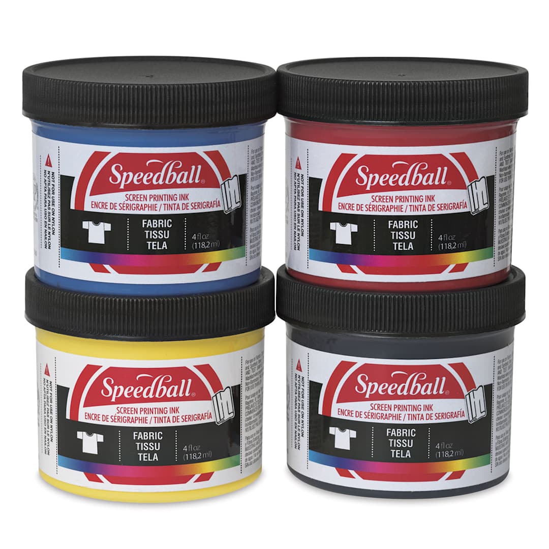 Open in modal - Speedball Fabric Screen Printing Ink - Basic Colors, Set of 4, 4 oz, Jars