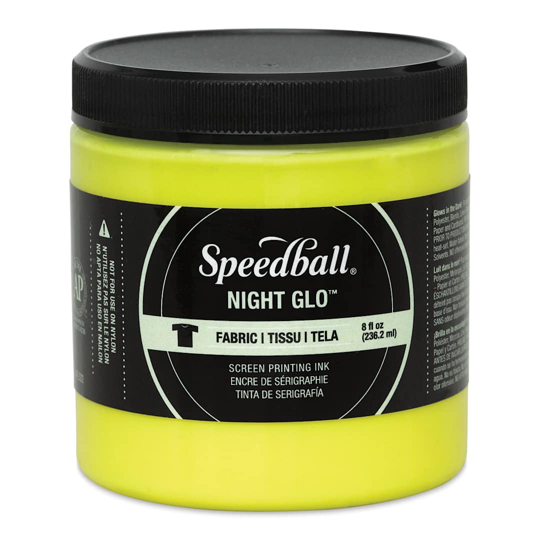 Open in modal - Speedball Night Glo Fabric Screen Printing Ink - Yellow, 8 oz, Jar (Front)