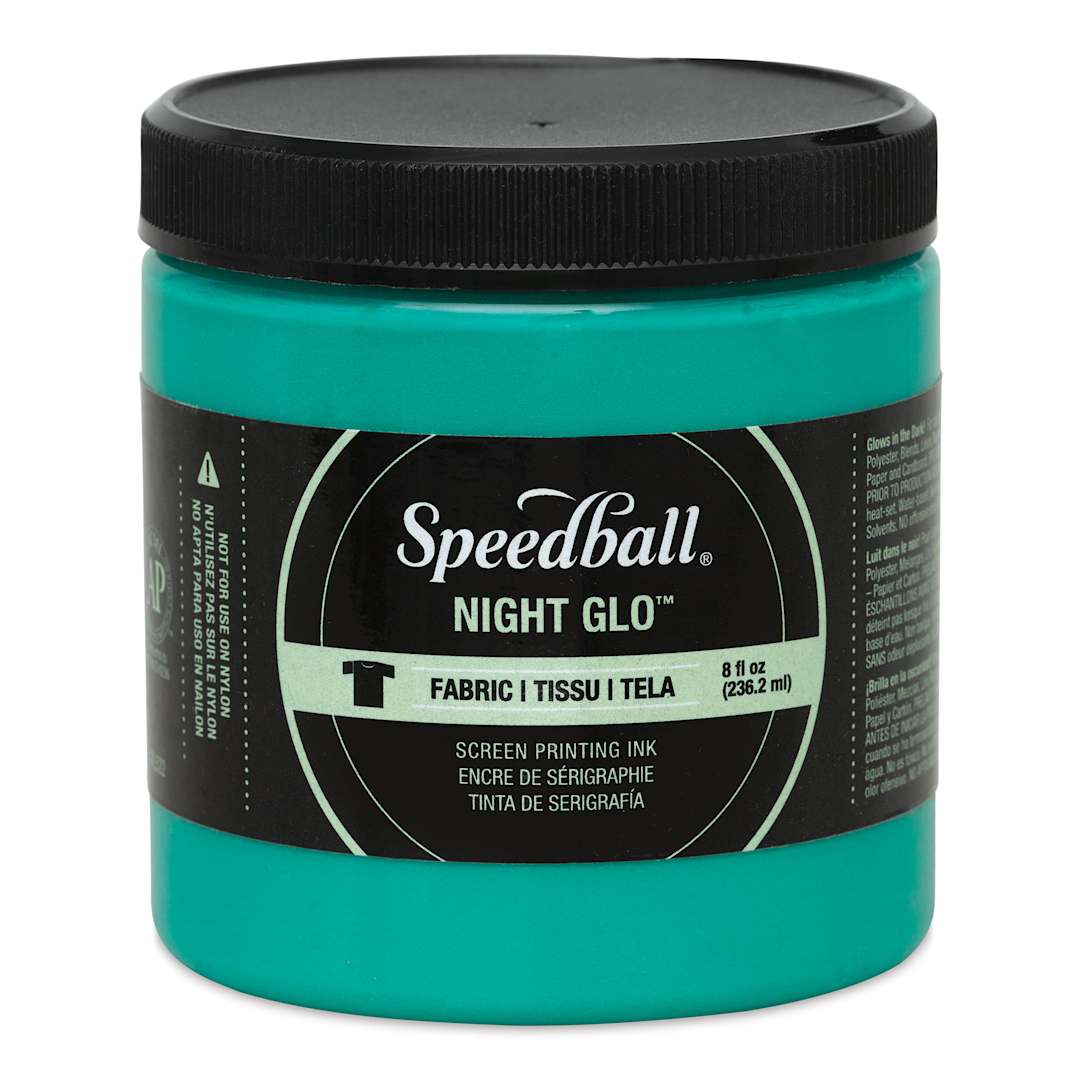 Open in modal - Speedball Night Glo Fabric Screen Printing Ink - Green, 8 oz, Jar (Front)