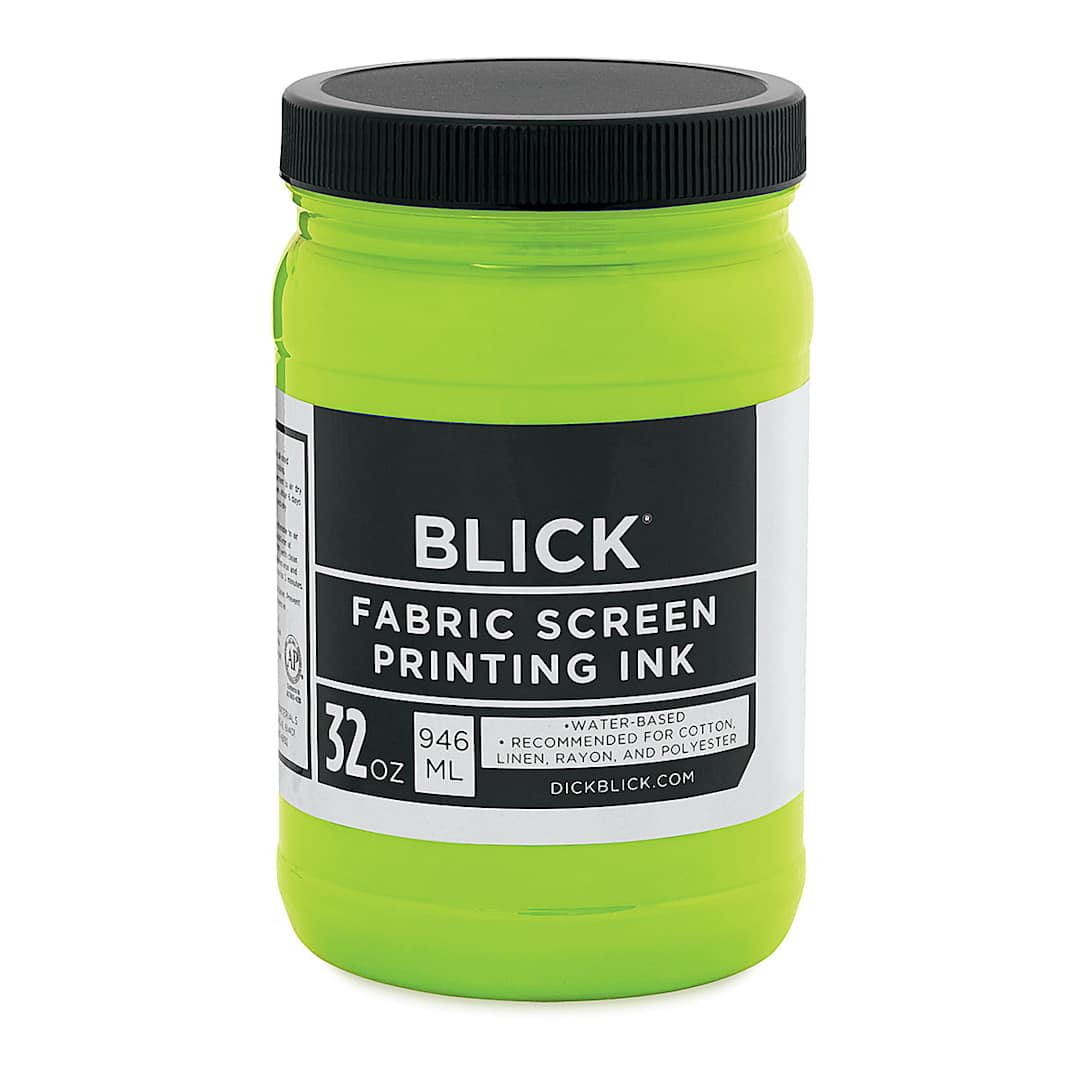 Open in modal - Blick Water-Base Acrylic Textile Screen Printing Ink - Fluorescent Green, Quart