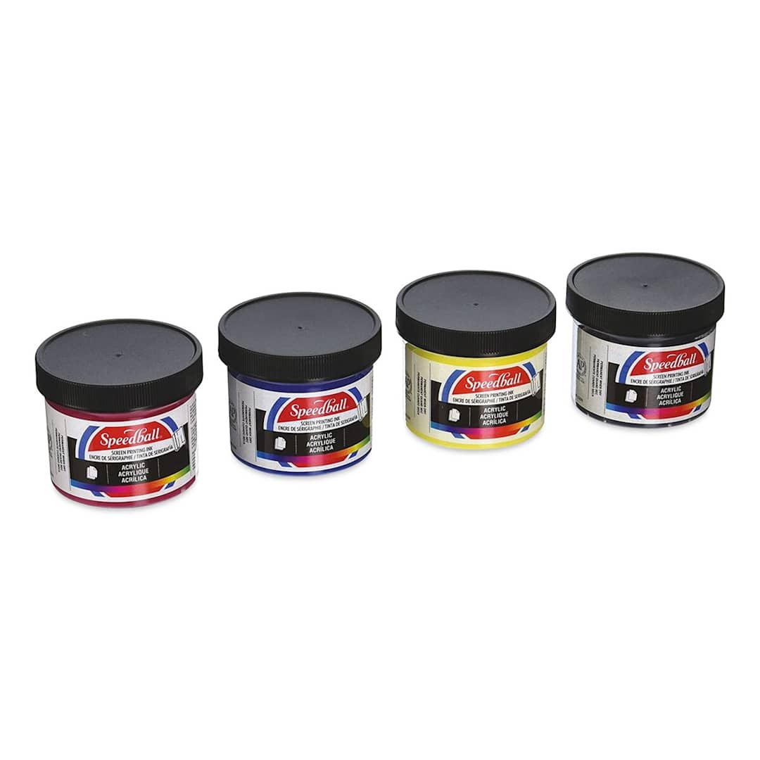Open in modal - Speedball Permanent Acrylic Screen Printing Starter Set - Set of 4 4 oz jars shown