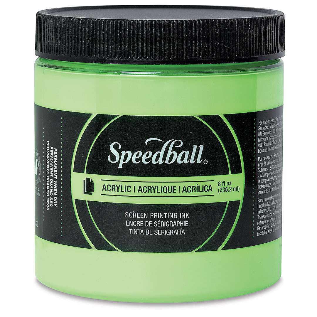 Open in modal - Speedball Permanent Acrylic Screen Printing Ink - Fluorescent Lime Green, 8 oz