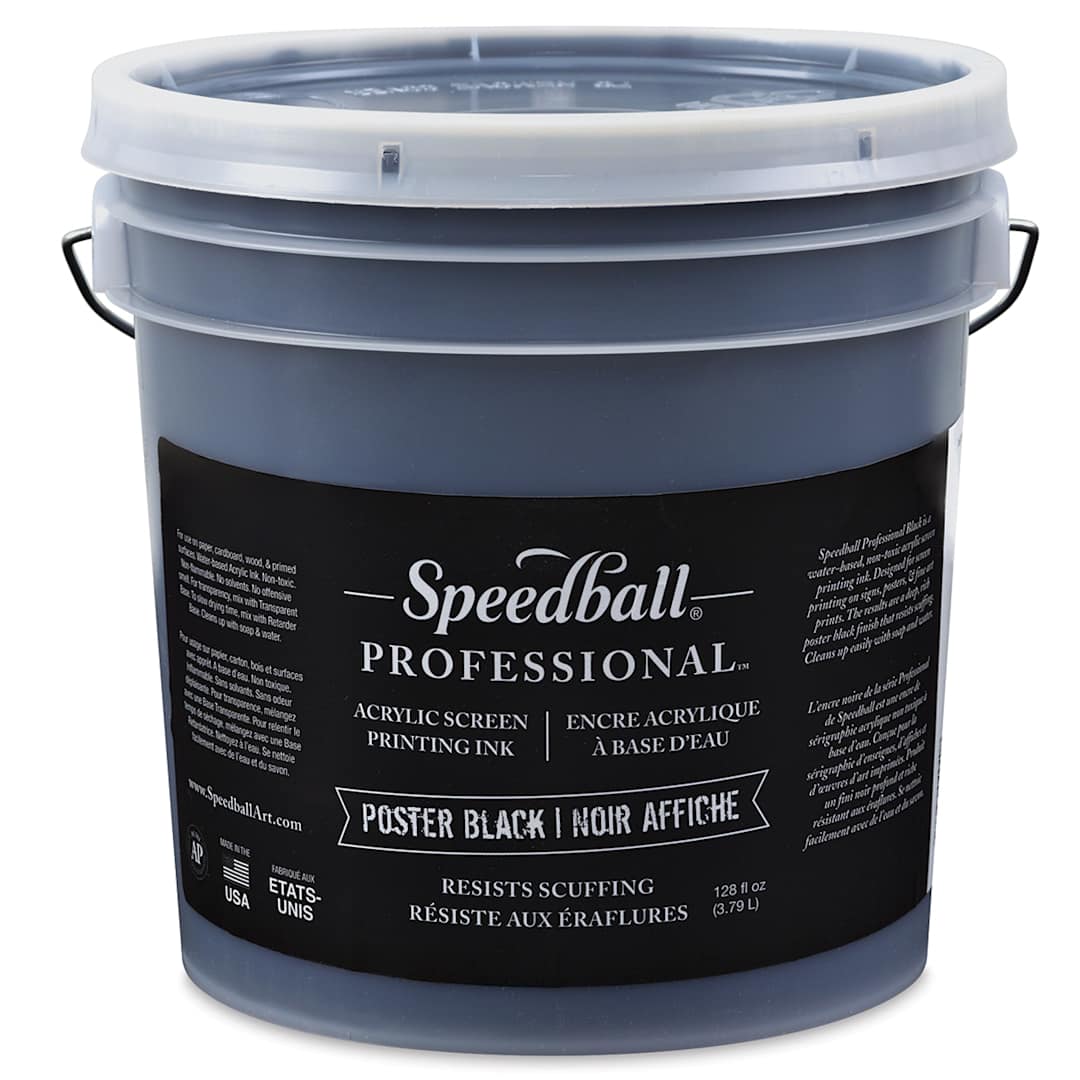 Open in modal - Speedball Professional Poster Black Screen Printing Ink - Front view of One Gallon tub
