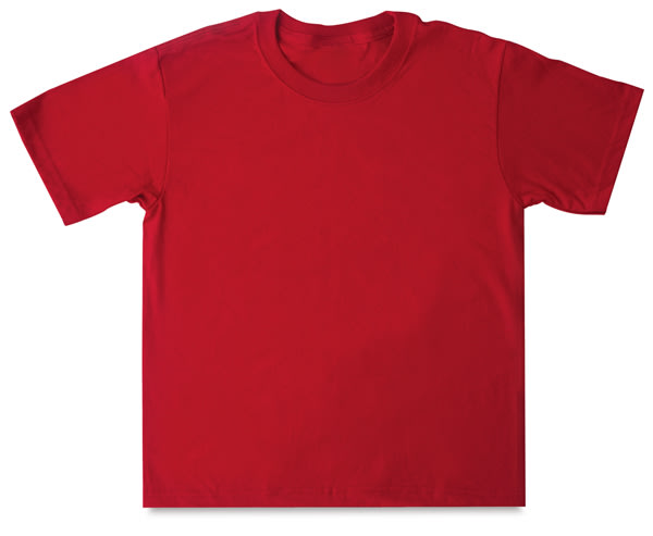 Open in modal - First Quality T-Shirts - Top view of Red Youth size shirt
