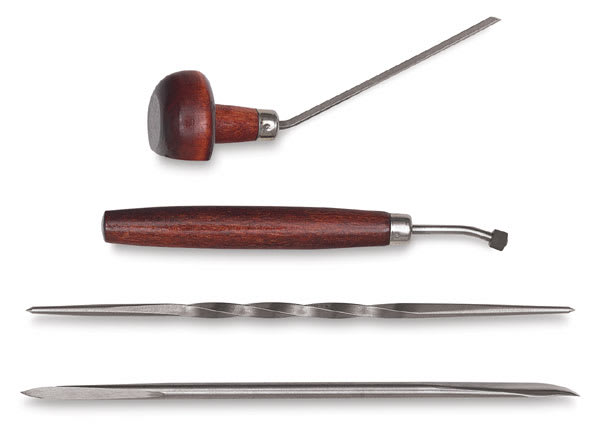 Open in modal - Intaglio Etching Sets - Components of 4 Piece Roulette Set shown horizontally