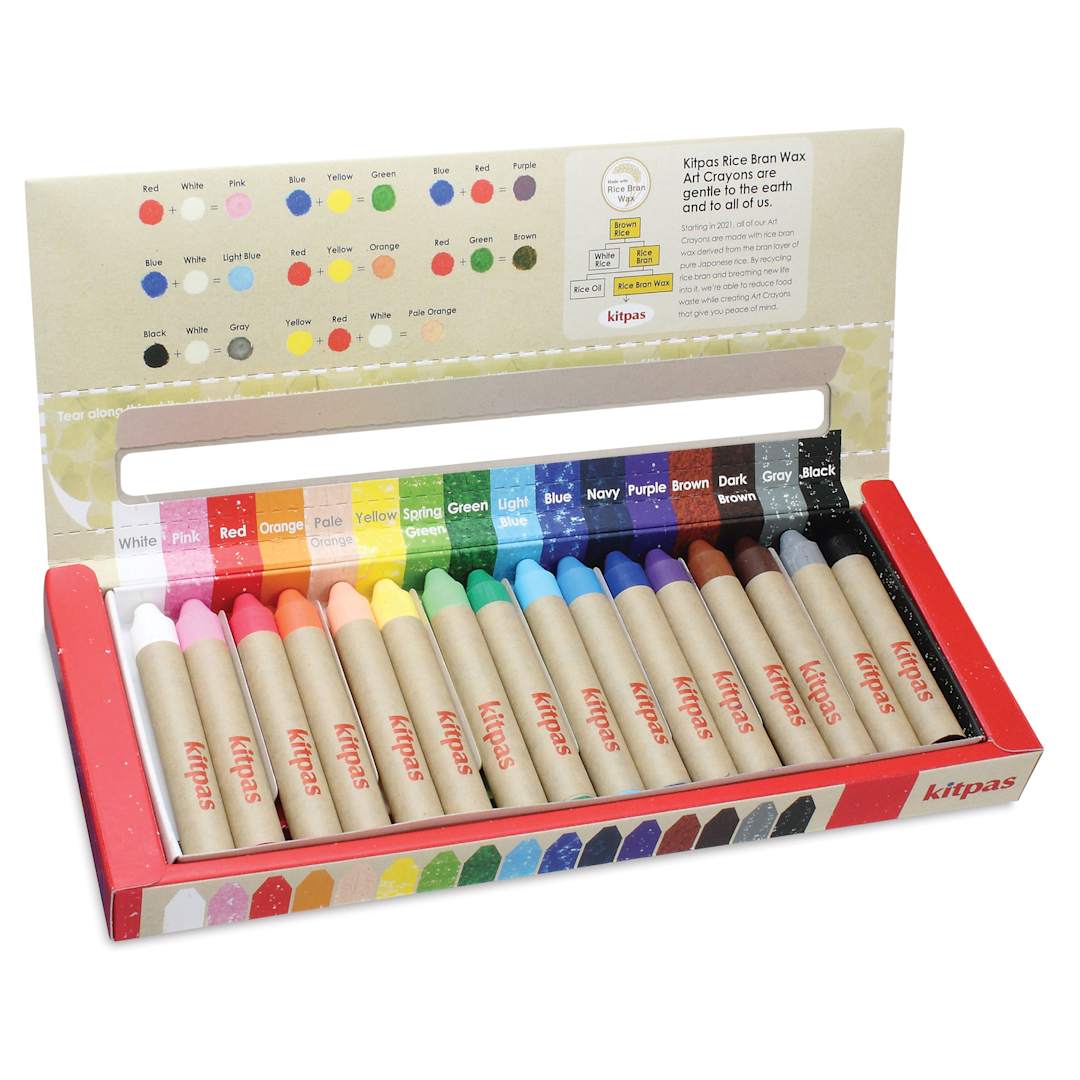 Open in modal - Kitpas Rice Wax Crayons - Assorted, Set of 16, open packaging