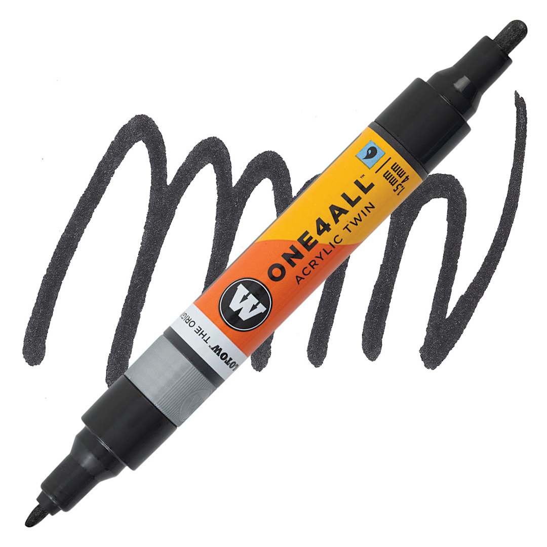 Open in modal - Molotow One4All Acrylic Twin Marker - Metallic Black marker and swatch