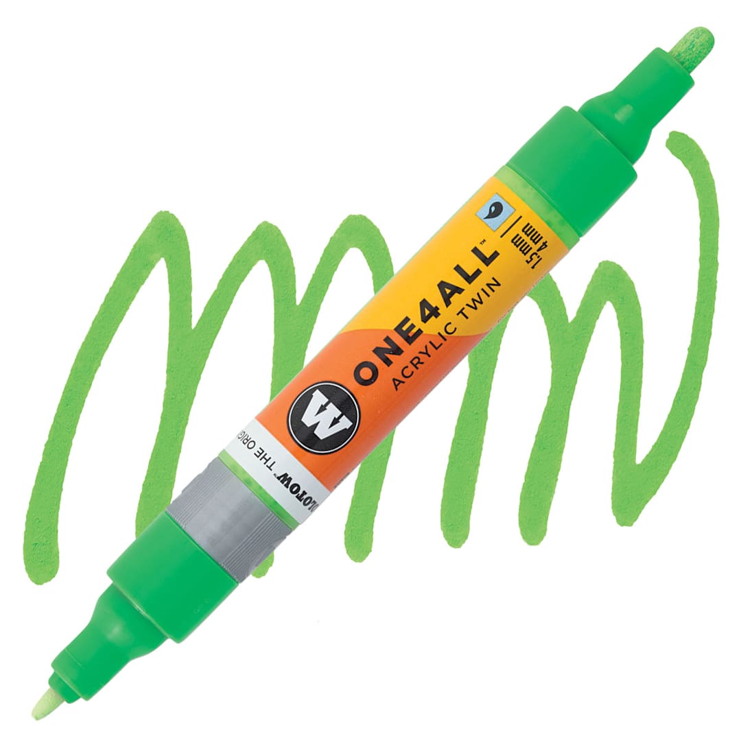 Open in modal - Molotow One4All Acrylic Twin Marker - Neon Green Fluorescent marker and swatch