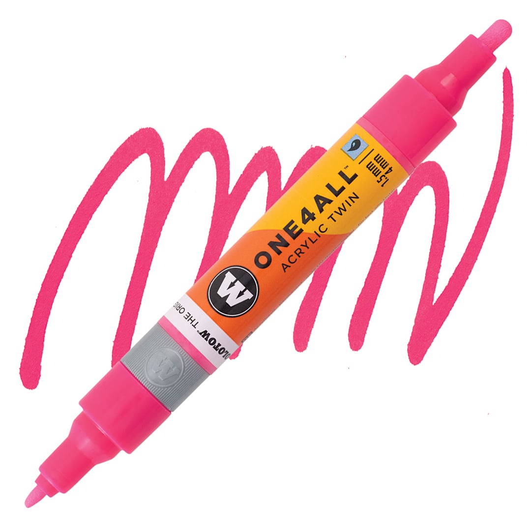 Open in modal - Molotow One4All Acrylic Twin Marker - Neon Pink Fluorescent marker and swatch