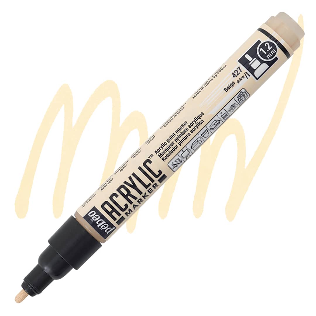 Open in modal - Pebeo Acrylic Marker - Beige, 1.2 mm, Bullet Nib marker and swatch