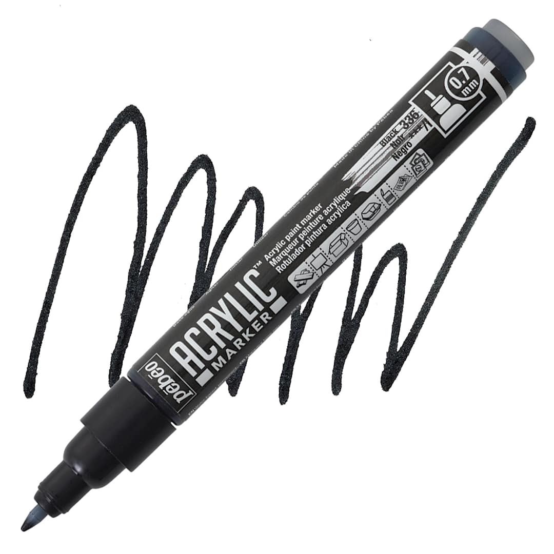 Open in modal - Pebeo Acrylic Marker - Black, 0.7 mm, Fine Nib marker and swatch