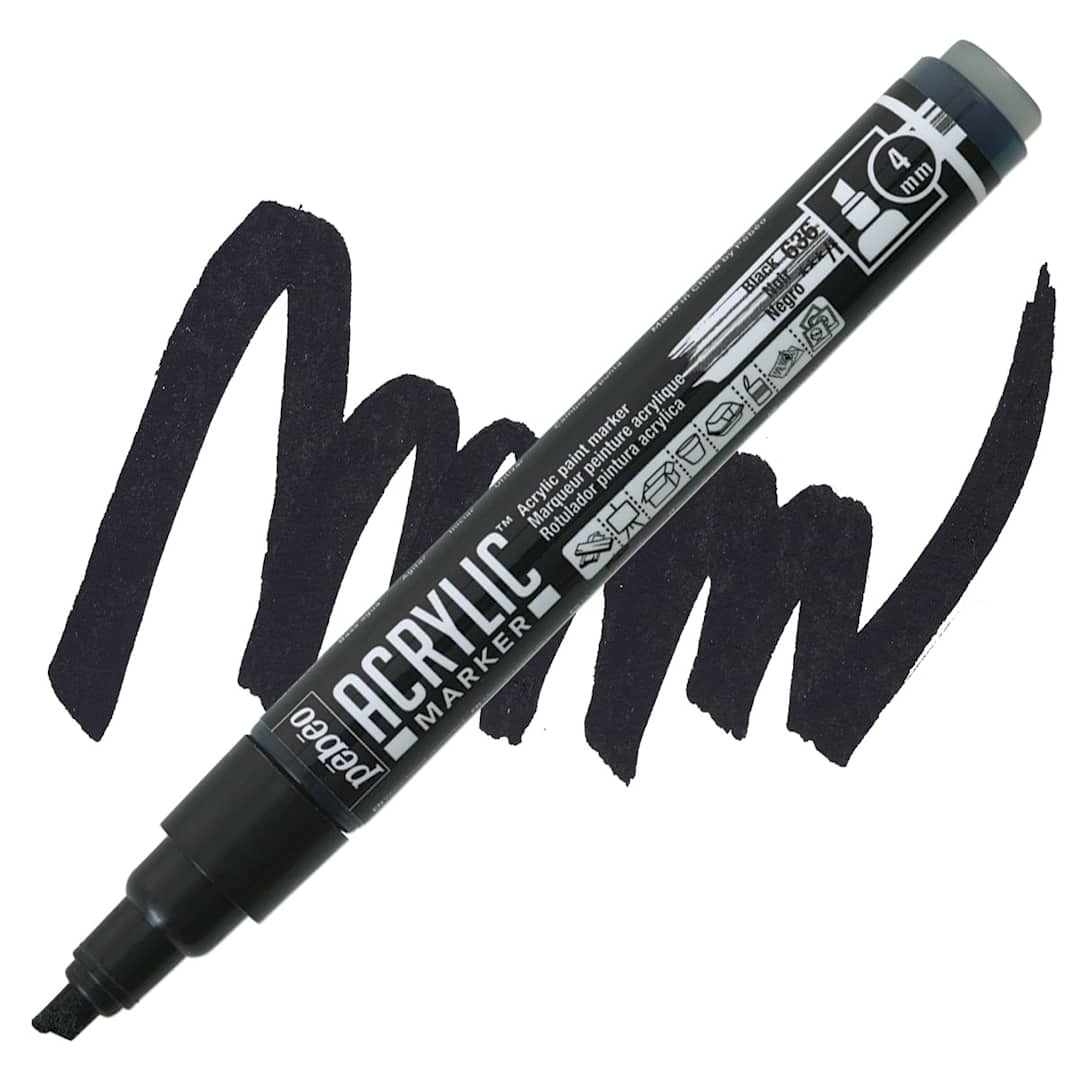 Open in modal - Pebeo Acrylic Marker - Black, 4 mm, Chisel Nib marker and swatch