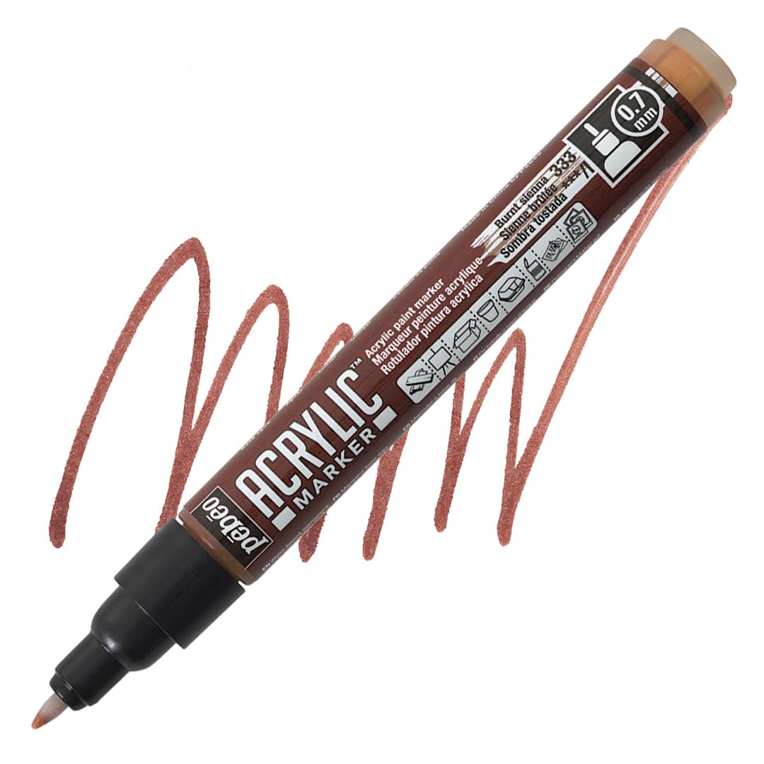 Open in modal - Pebeo Acrylic Marker - Burnt Sienna, 0.7 mm, Fine Nib marker and swatch