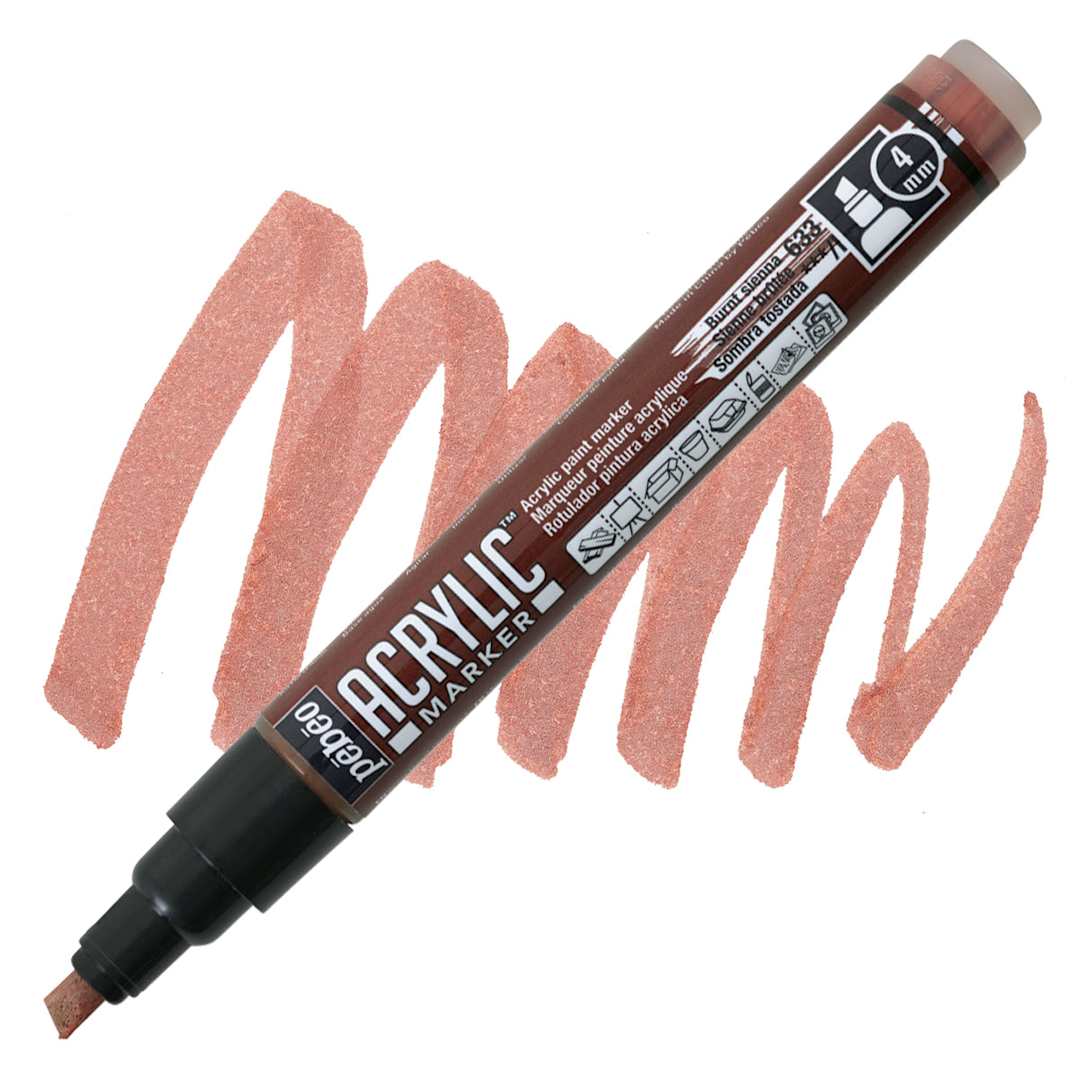 Open in modal - Pebeo Acrylic Marker - Burnt Sienna, 4 mm, Chisel Nib marker and swatch