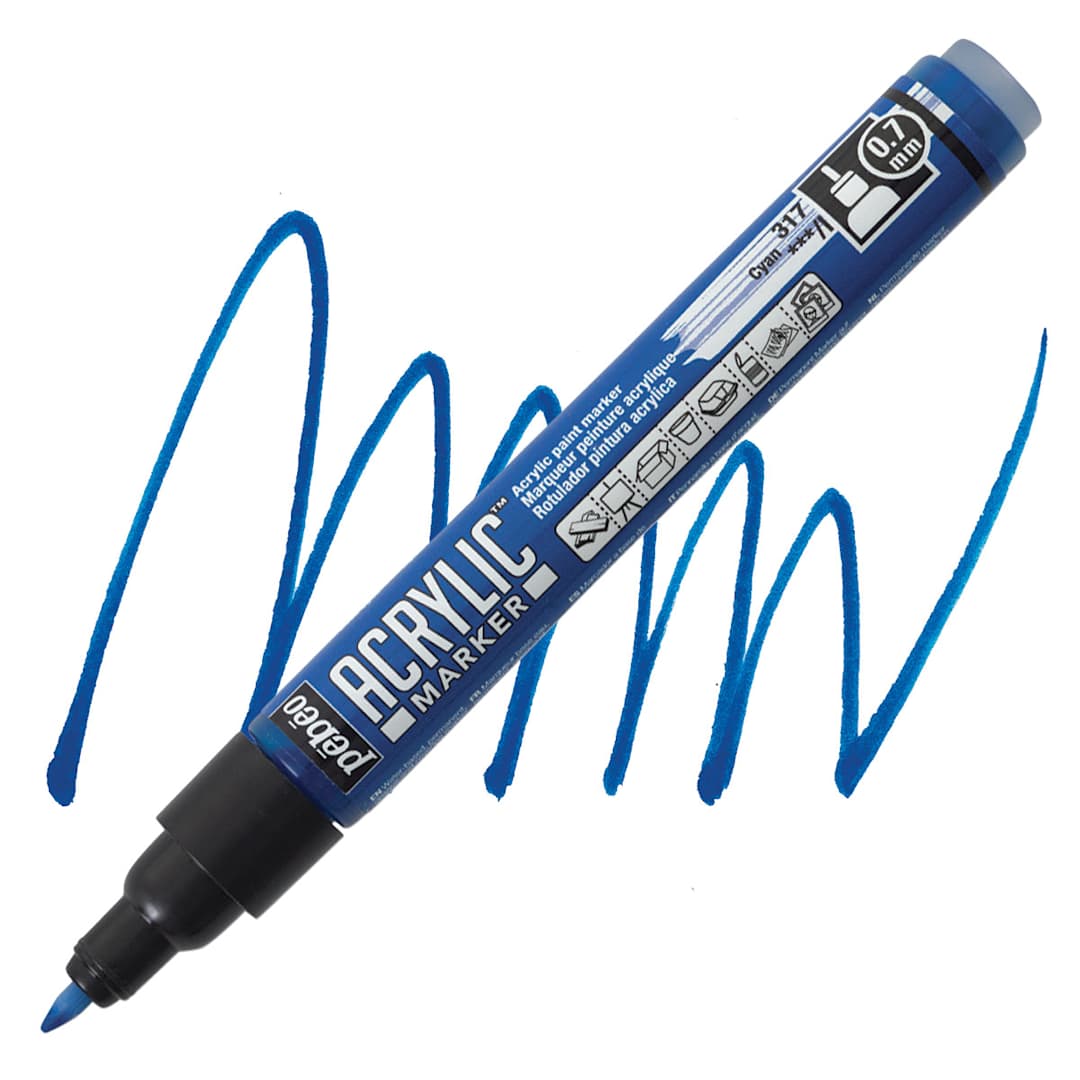 Open in modal - Pebeo Acrylic Marker - Cyan, 0.7 mm, Fine nib marker and swatch