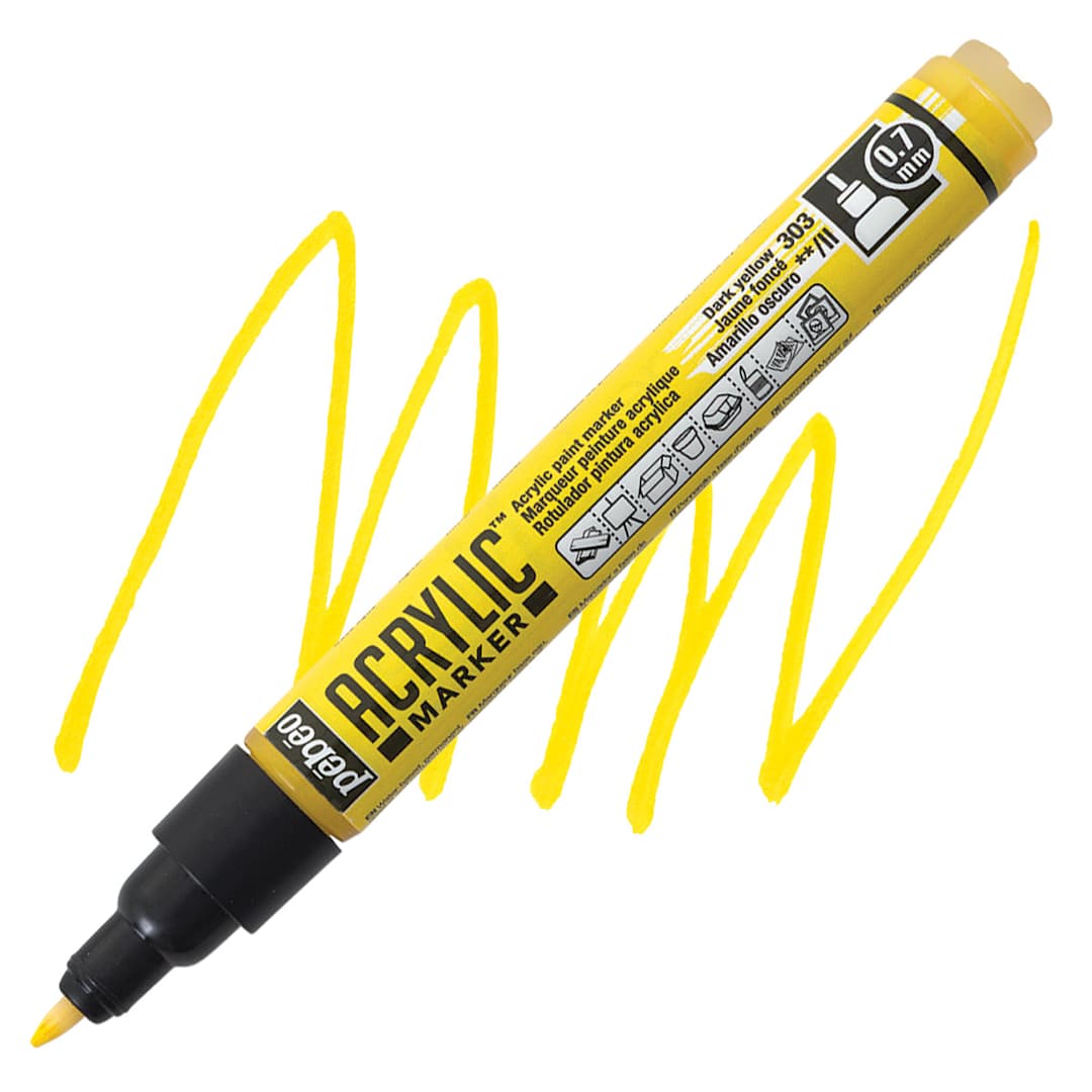 Open in modal - Pebeo Acrylic Marker - Dark Yellow, 0.7 mm, Fine Nib marker and swatch