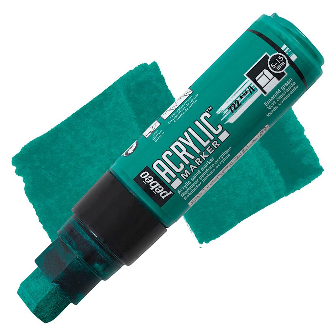 Open in modal - Pebeo Acrylic Marker - Emerald Green, 5-15 mm, Flat Nib marker and swatch