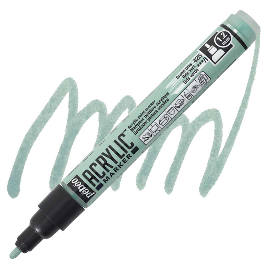 Open in modal - Pebeo Acrylic Marker - Green Grey, 1.2 mm, Bullet Nib marker and swatch