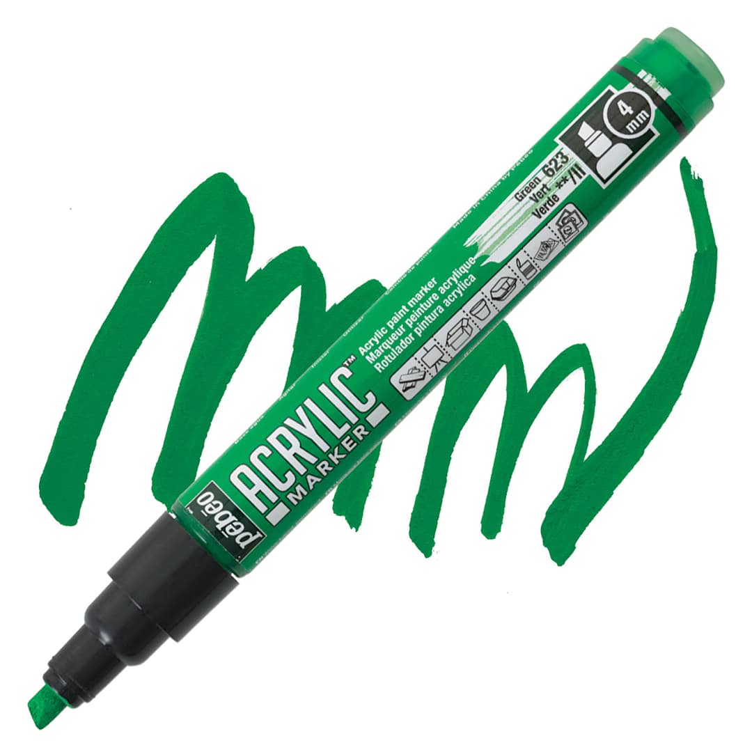 Open in modal - Pebeo Acrylic Marker - Green, 4 mm, Chisel Nib marker and swatch