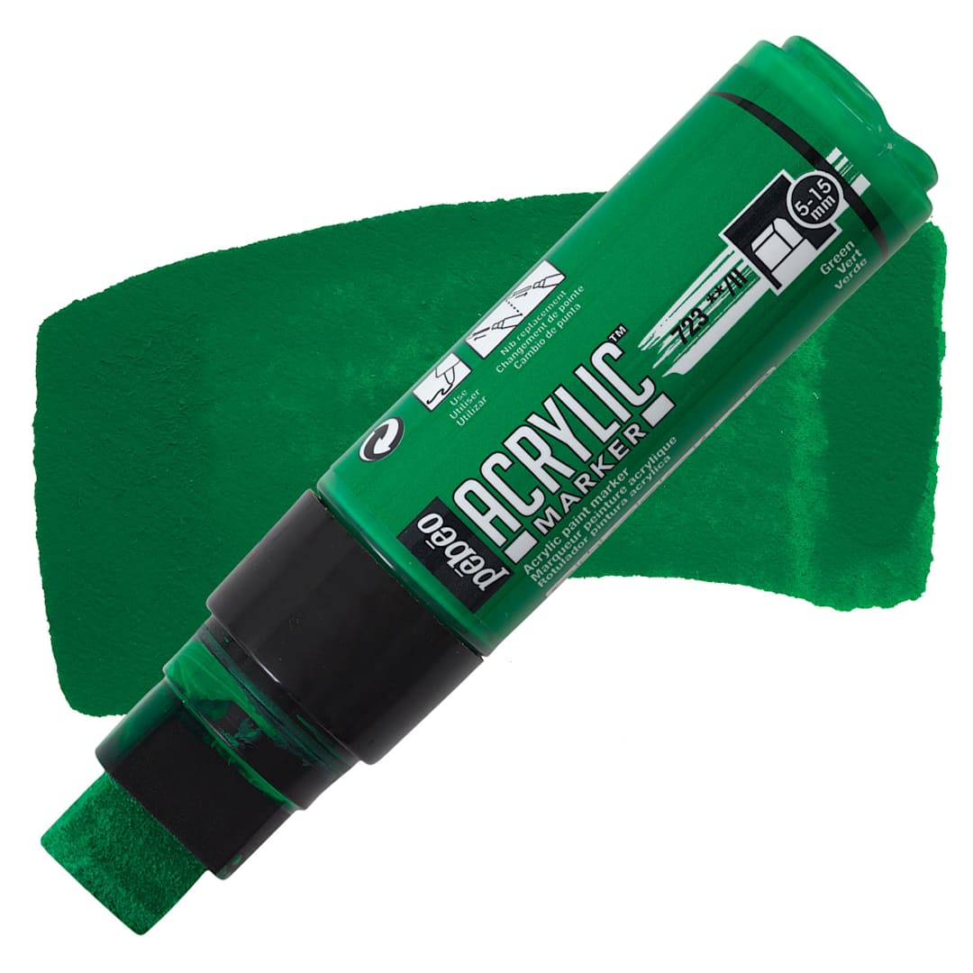Open in modal - Pebeo Acrylic Marker - Green, 5-15 mm, Flat Nib marker and swatch