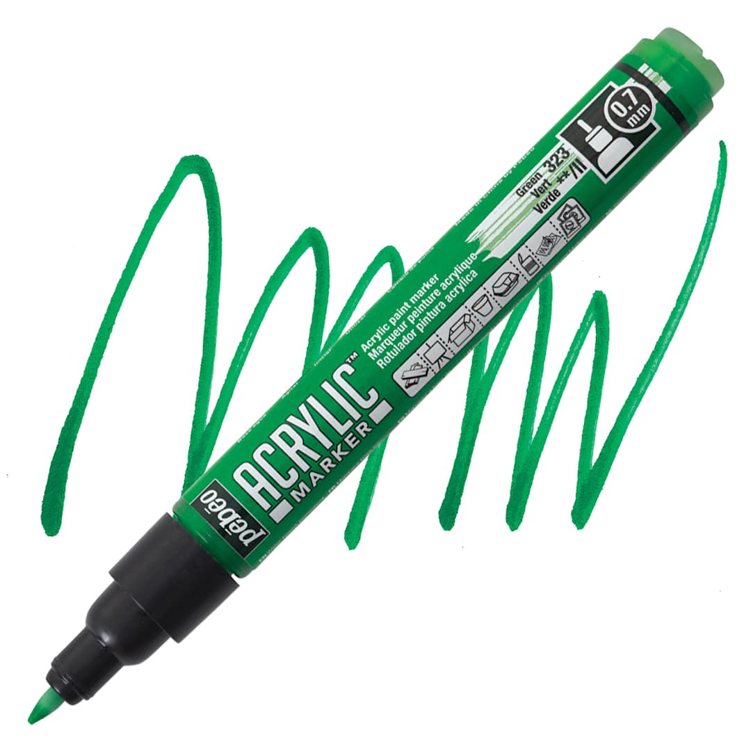Open in modal - Pebeo Acrylic Marker - Green, 0.7 mm, Fine Nib marker and swatch