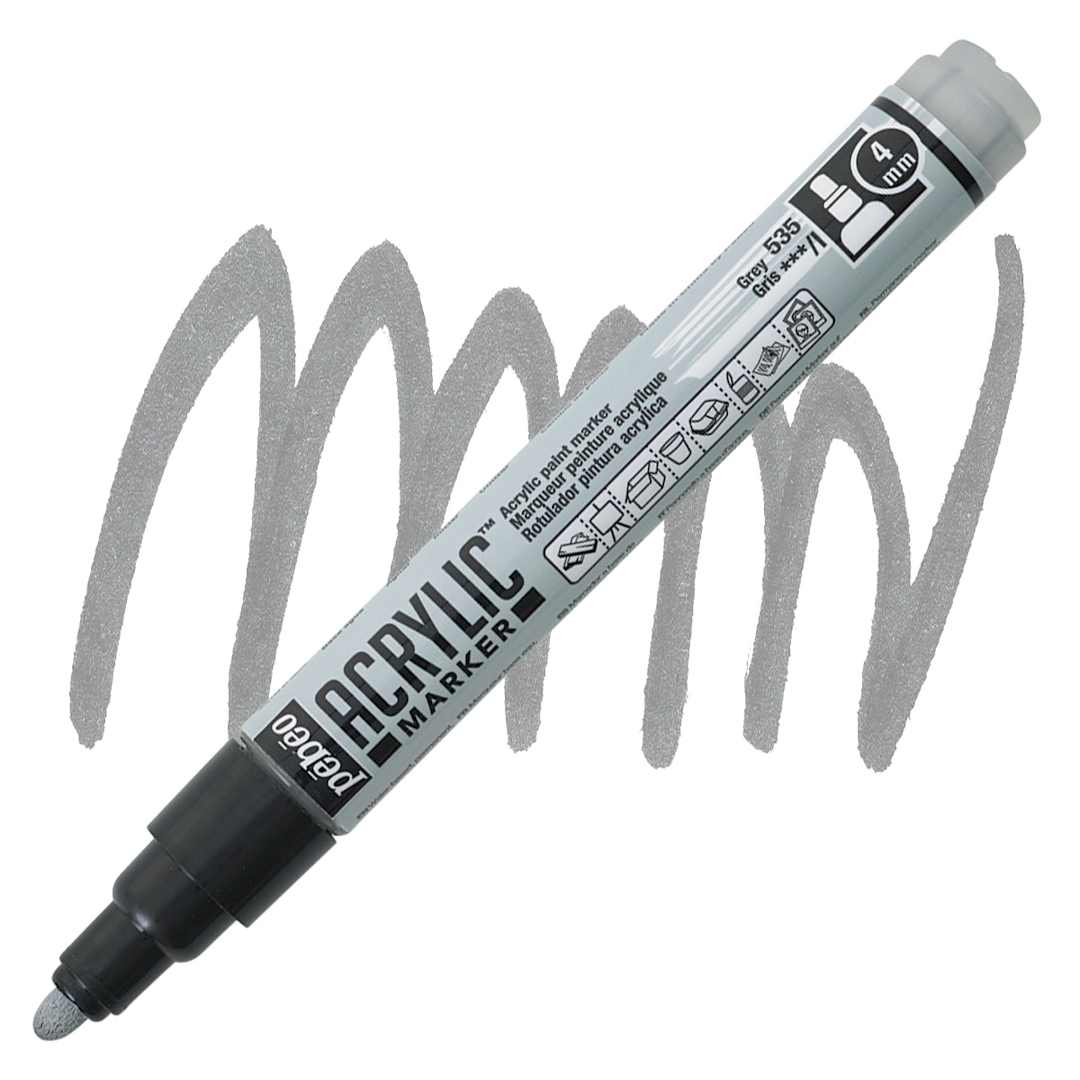 Open in modal - Pebeo Acrylic Marker - Grey, 4 mm, Bullet Nib marker and swatch