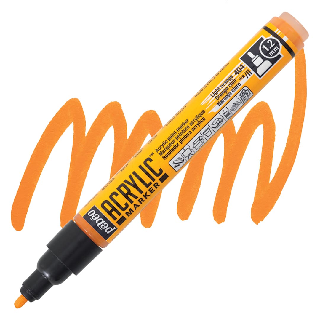 Open in modal - Pebeo Acrylic Marker - Light Orange, 1.2 mm, Bullet Nib marker and swatch