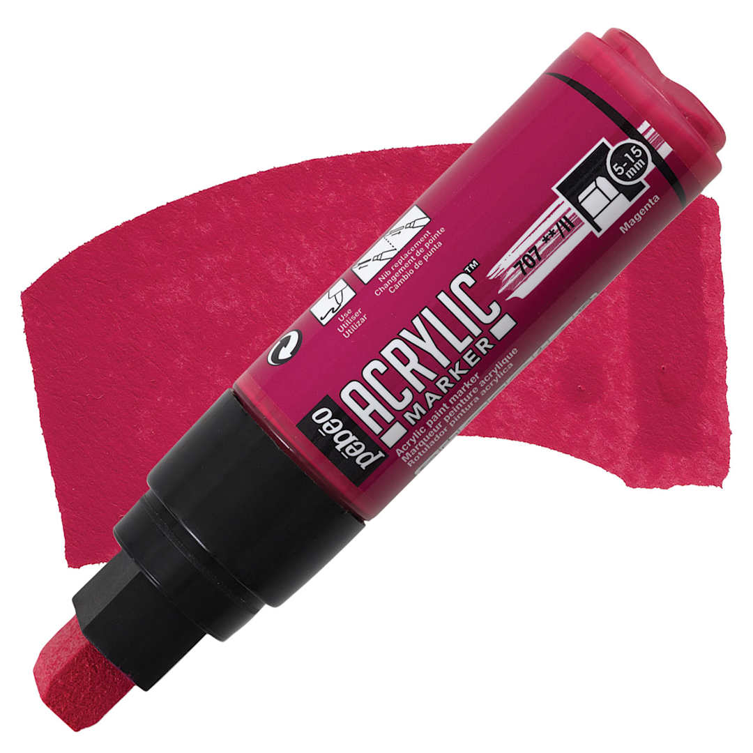 Open in modal - Pebeo Acrylic Marker - Magenta, 5-15 mm, Flat Nib marker and swatch