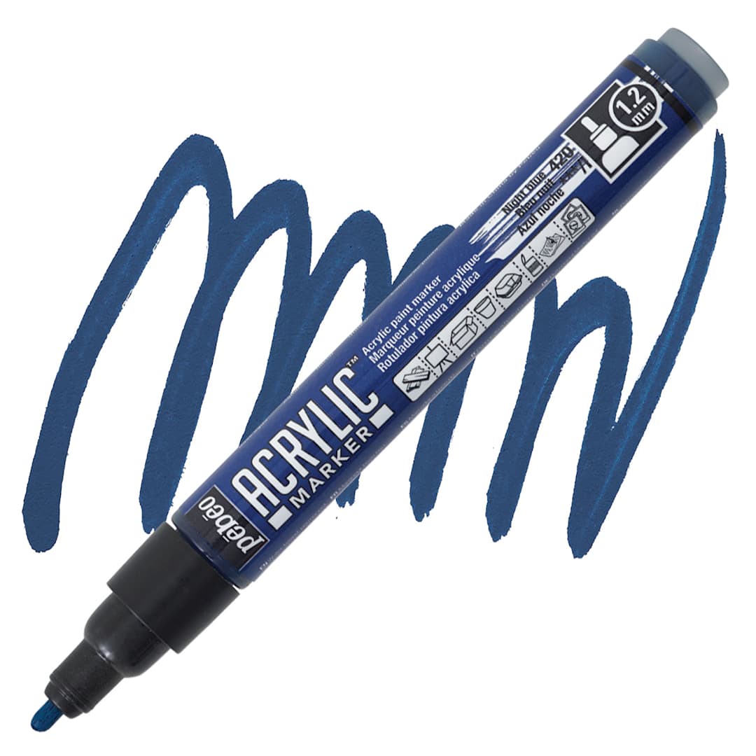 Open in modal - Pebeo Acrylic Marker - Night Blue, 1.2 mm, Bullet Nib marker and swatch
