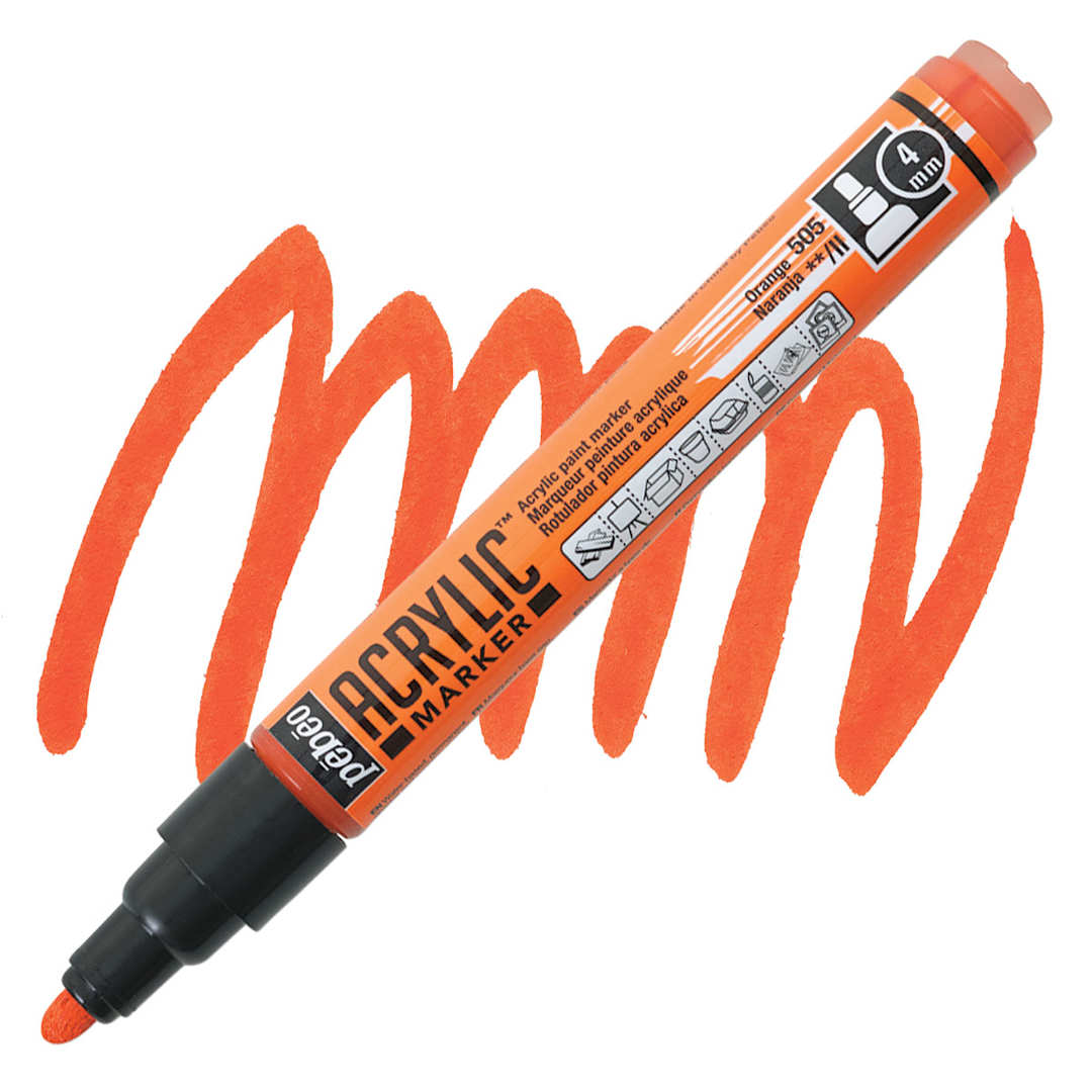 Open in modal - Pebeo Acrylic Marker - Orange, 4 mm, Bullet Nib marker and swatch