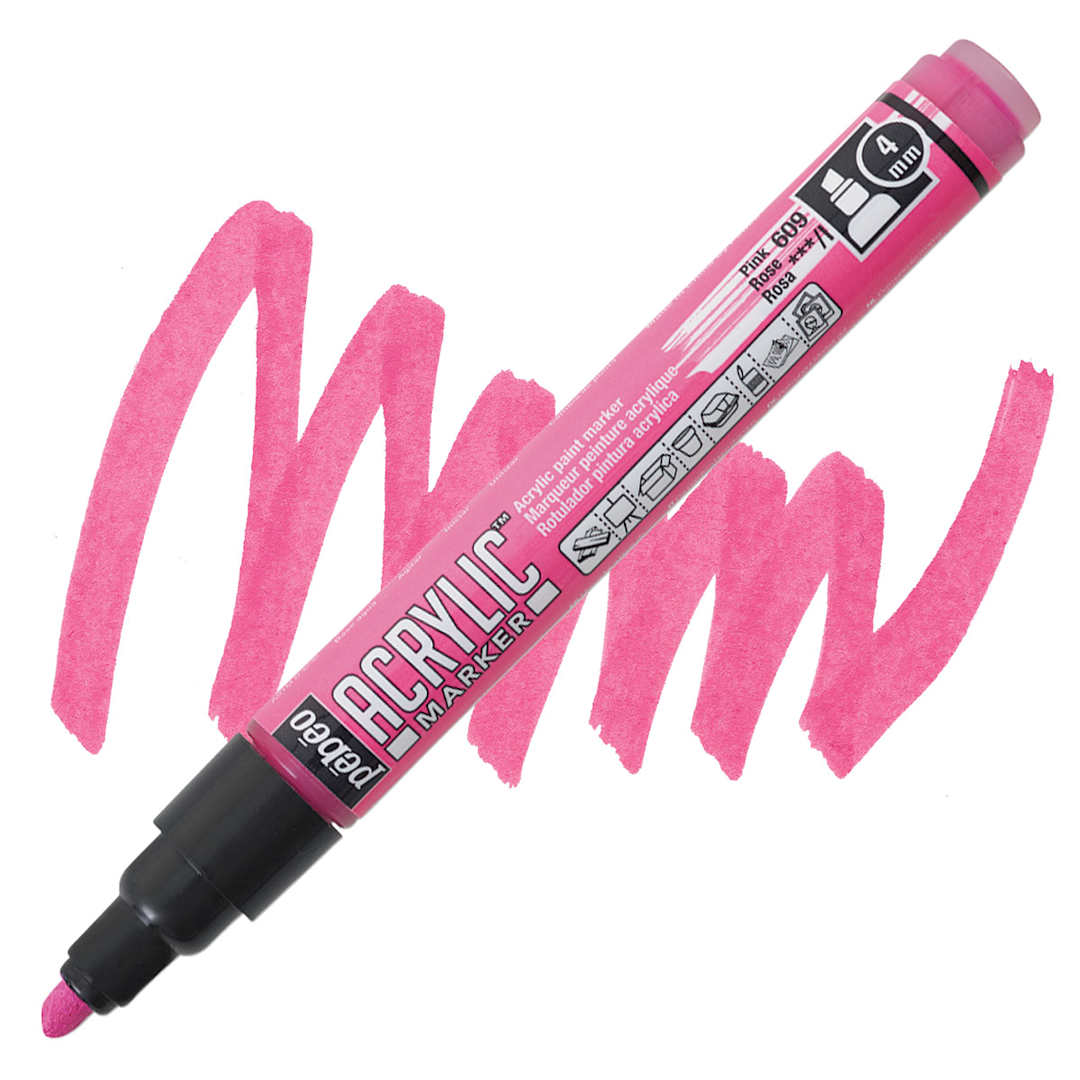 Open in modal - Pebeo Acrylic Marker - Pink, 4 mm, Chisel Nib marker and swatch
