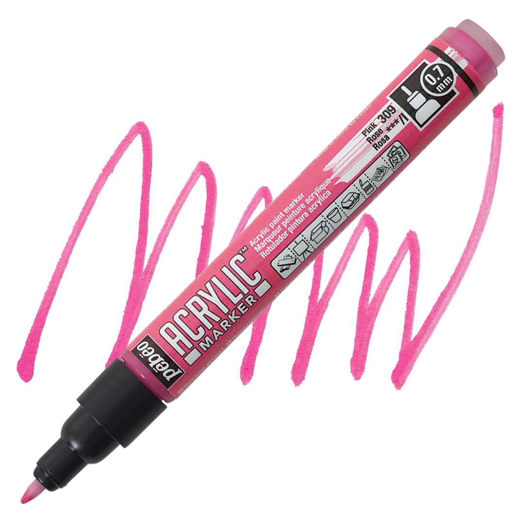 Open in modal - Pebeo Acrylic Marker - Pink, 0.7 mm, Fine Nib marker and swatch