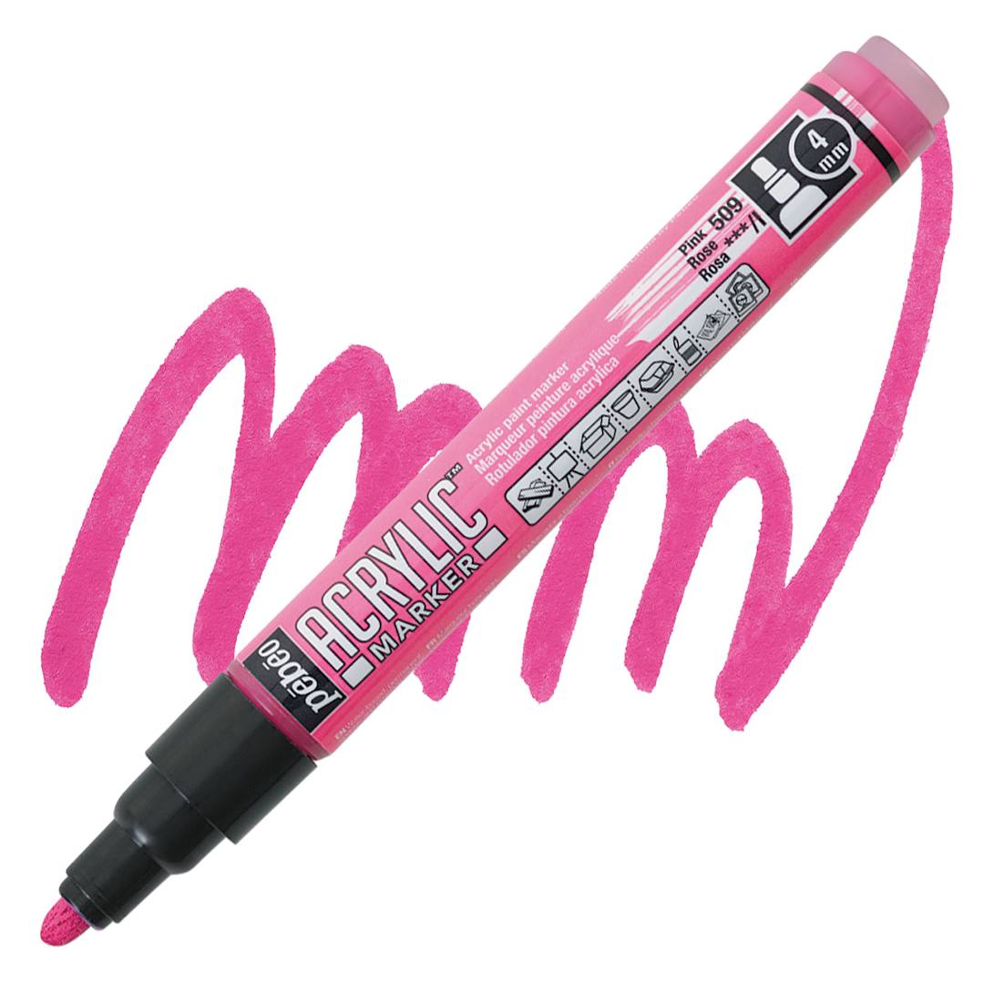 Open in modal - Pebeo Acrylic Marker - Pink, 4 mm, Bullet Nib marker and swatch